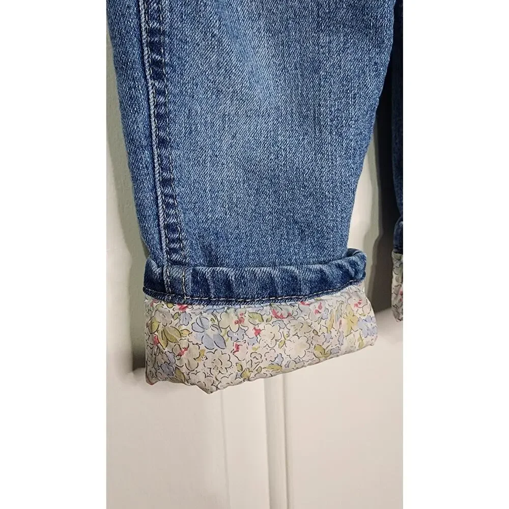 Oshkosh B'Gosh Vestbak Denim Overalls Girls 2T Floral Trim Cuffs Pockets